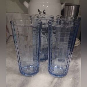Set of 4 Pasabahce Circleware Blue Checkered Glass Tumblers